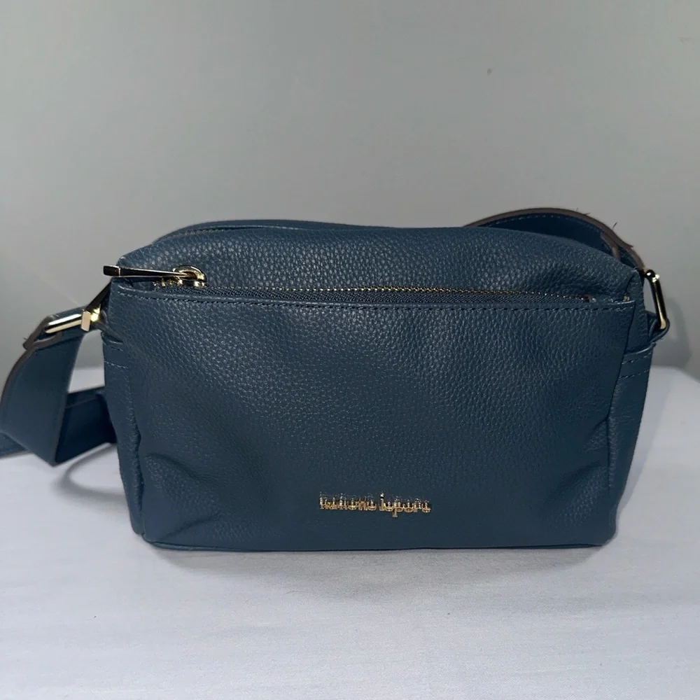 Nanette Lepore Riya Camera Bag Pebbled Vegan Leather Crossbody Deep Dusty Blue